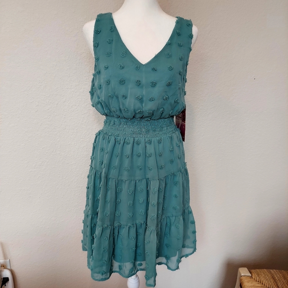 NWT Emerald Sundae Seafoom Green Pom Pom Mini Dress Sz M